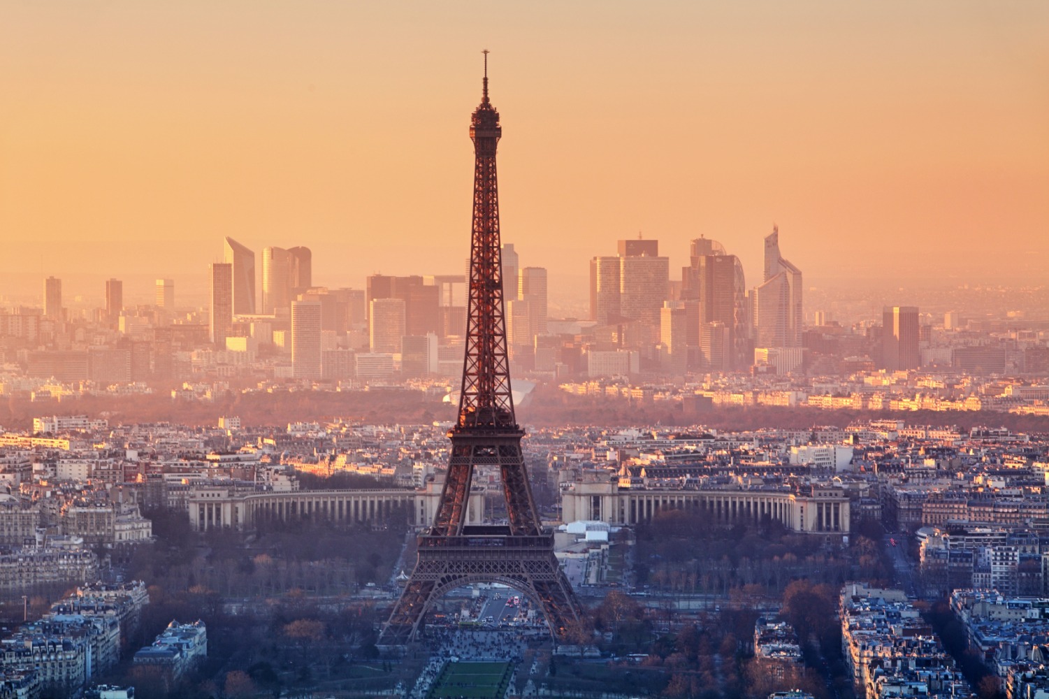 Aerial view of Paris at sunset