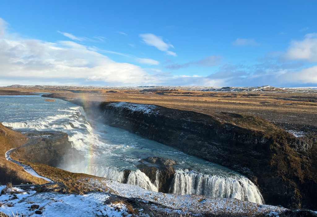 The impressive Gullfoss waterfall, an essential sight on the Golden Circle while on a Reykjavik city break