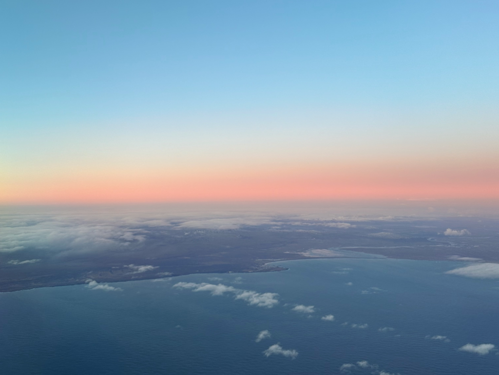 Aerial view of Iceland as the sun sets on our descent into Keflavik for our Reykjavik city break